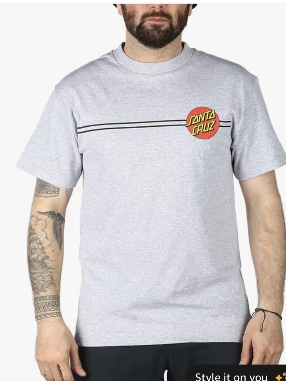 Santa Cruz Skateboards Heather Gray Tee with Red Logo and Black Stripe
